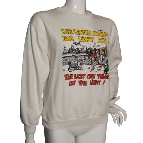 GERMAN Novelty/Souvenir Sweatshirt, L, White, Last one turn off the lights, 1989 - Picture 4 of 14